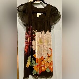 Max Studio Black mini dress with a beautiful floral silky overlay